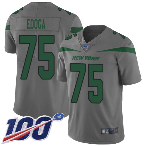 New York Jets Limited Gray Men Chuma Edoga Jersey NFL Football #75 100th Season Inverted Legend->new york jets->NFL Jersey